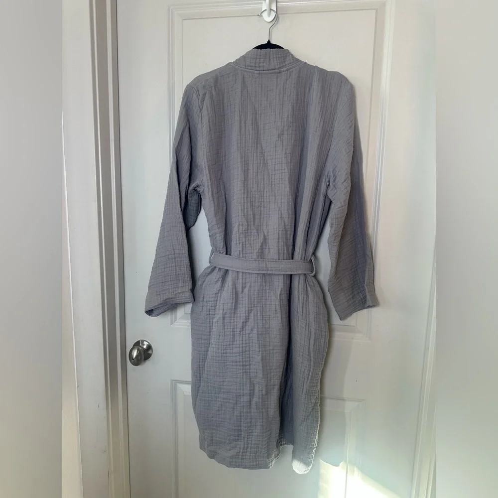PARACHUTE Cloud Turkish Cotton Waffle Knit Belted Gauzy Unisex Grey Robe,Medium
